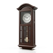 Pendulum Wall Clock Battery Operated - Quartz Wood Pendulum Clock - Silent, Large Dark Wooden Design, Decorative Wall Clock Pendulum For Living Room, Office, Kitchen & Home Décor Gift, 27" x 11.5"