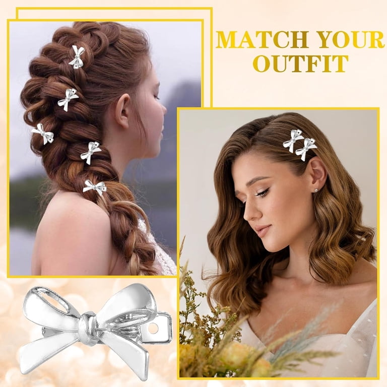 Topboutique 6 Pcs Metal Hair Bows Claw Clips Silver Bow Hair  display picture 3
