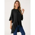 thumbnail image 2 of DARING DIVA Women's High Low 3/4 Bell Sleeve Ruffle Hem Blouse S Blacks, 2 of 6