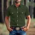 thumbnail image 2 of Men's Short Sleeve Button Down Shirt Casual Blouse Top with Pocket Vintage Turndown Collar Loose Fit for Business Casual Vacation Beach Holiday Office Work | Ihhxva,Army Green L, 2 of 9