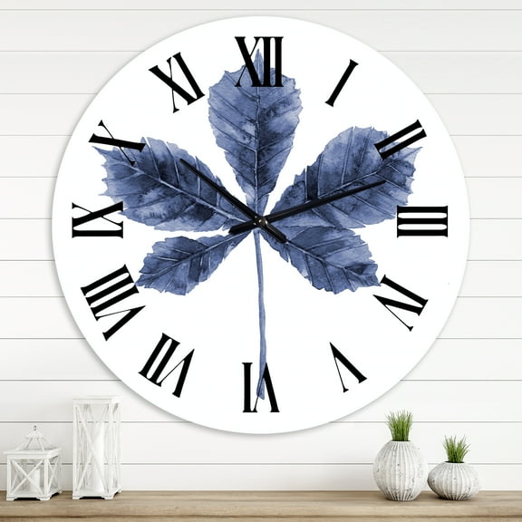 Designart 'Navy Blue Chestnut Leaf' Traditional Wall Clock