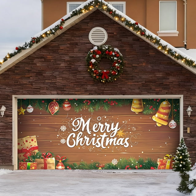 Garage Banner Holiday Decorations Festive Decoration Polyester Material Weather Resistant Easy Installation Eye Catching Design for Seasonal Celebrations Family Gatherings Outdoor Indoor