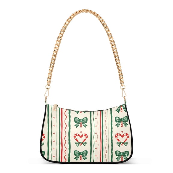 ALAZA Christmas Bow Stripes Women's Chain Shoulder Bag Hobo Handbag Tote Crossbody Purse