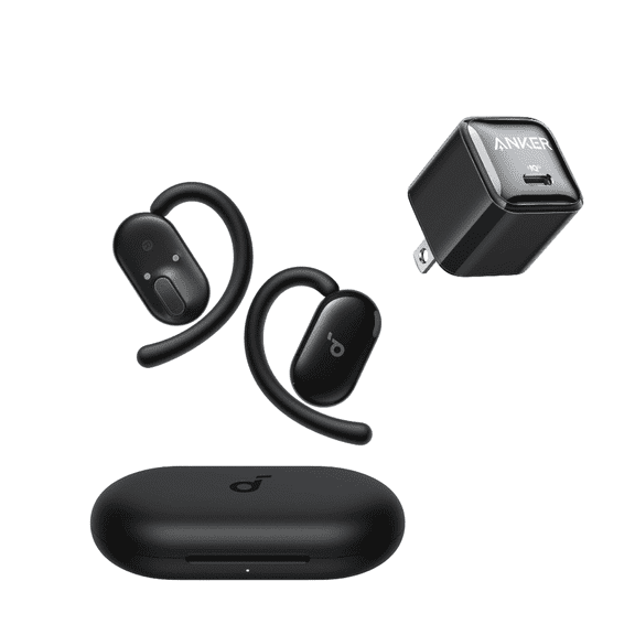 Soundcore V20i by Anker Open-Ear Headphones with USB C charger ,Adjustable Ear Hooks, Ultra-Comfort, Black