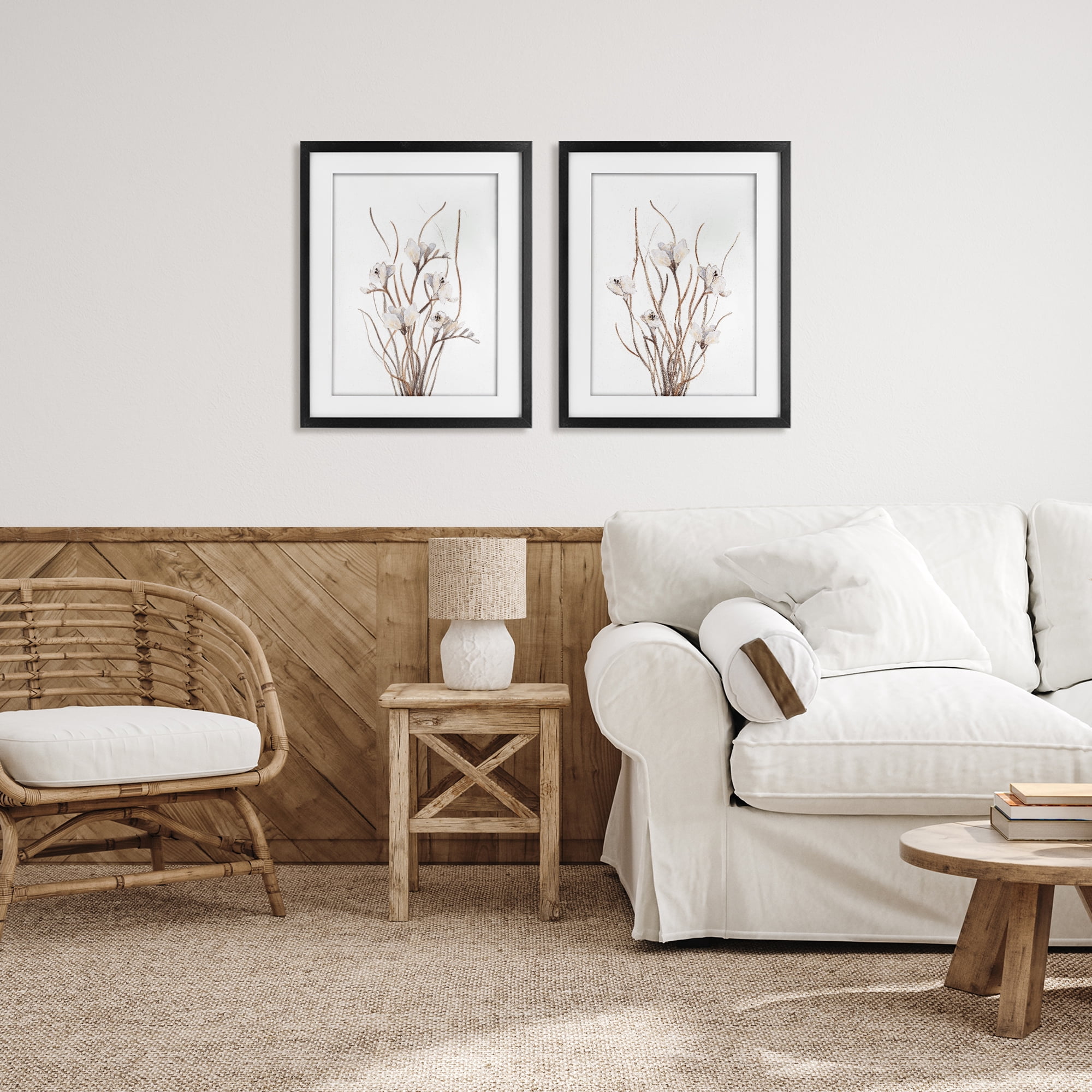 Stupell Industries Curly Branches Wildflowers 2 Piece Black Framed Print Under Glass Set, design by Lanie Loreth