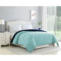 Bibb Home 2-Tone Reversible Down Alternative Comforter - 4 Colors - Navy/Aqua - Full/Queen