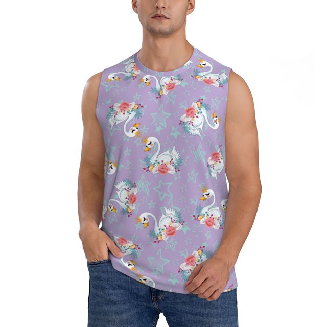 Balery Swan With Stars Camisetas sin mangas para hombre, absorbe la humedad y protege contra el mal olor.-Small