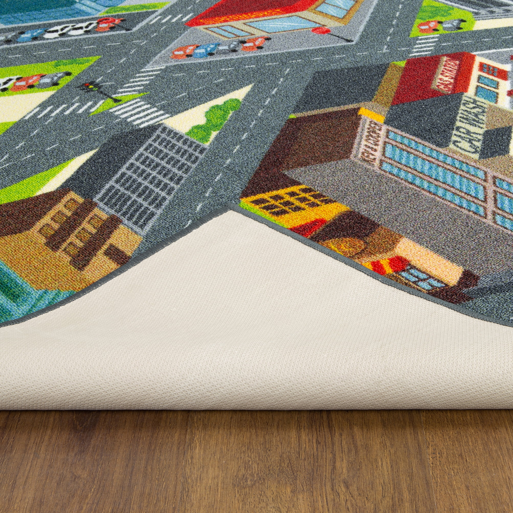 KC Cubs Playtime Collection Multicolored Polypropylene Road Map Educational Area Rug - 5'0" x 6'6"