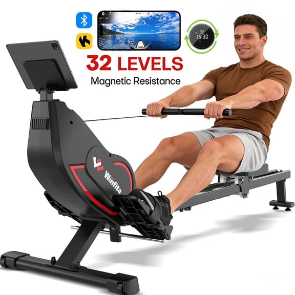 32-Level Self-Generating Magnetic Rowing Machine for Home, 115lbs Silent Resistance, 350 LB Capacity, Full-Body Workout Compact Foldable Rowing Machine for Cardio & Strength