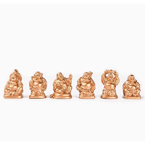 Brass Statu BRABUD 1'' Gold Laughing Buddha Figurines Collection Gift Set of 6 (Mini Gold)