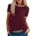 thumbnail image 3 of Rvasteizo Women Stripe Print Color Crew Neck Short Sleeve Tops Casual Tee for Women, 3 of 5