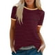 thumbnail image 1 of Blusas para las Mujeres Casual, Rayas Impresas Patchwork Manga Corta Cuello Redondo Top Hecho de 95% Poliéster 5% Spandex para el Verano, Tops Cortos para las Mujeres, 1 of 5