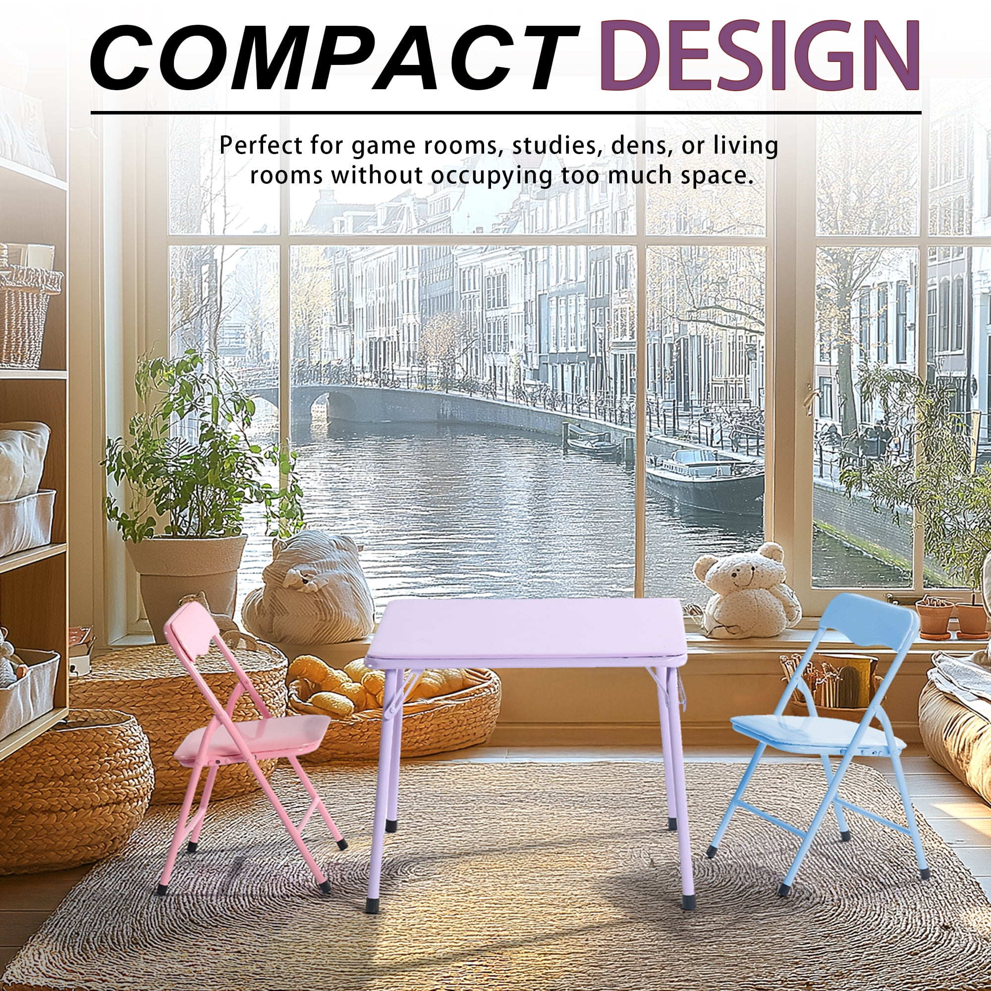 Homy Casa Kids Folding Drafting Table and Chair Set of 3, Ideal for Creative Art, Homework & Play