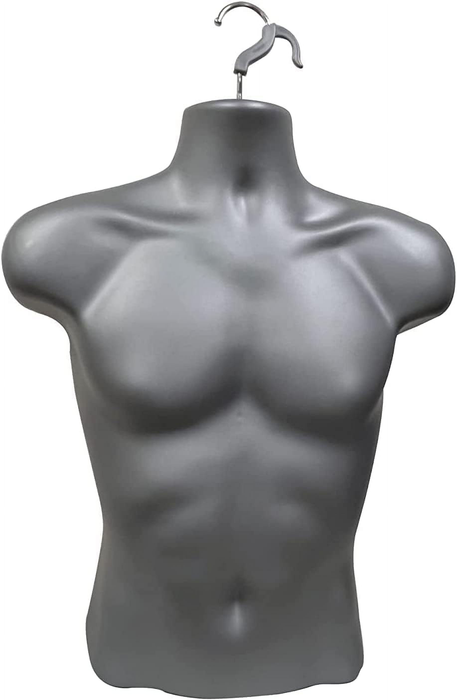 DisplayTown Bronze Male + Gray Male Hollow Back Mannequin Torso Sets w/ Metal Stand with Metal Pole & Hanging Hook, S-M Sizes