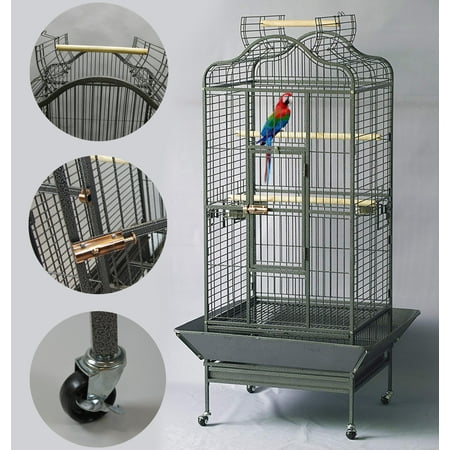 - Homey Pet Large Parrot Bird Finch Macaw Cockatoo Cage Open Play Top Anti-Rust Black Hammer Spray W/ Casters Wheels 24