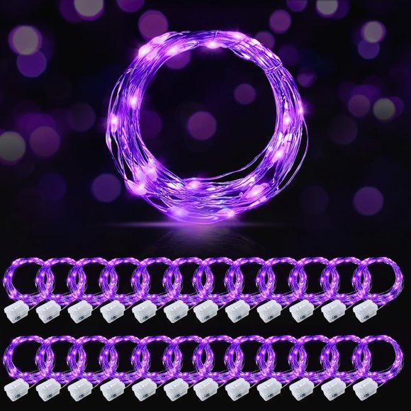 Cadena de luces AIKEI de 7 pies, 20 LED, impermeables, color morado, paquete de 24