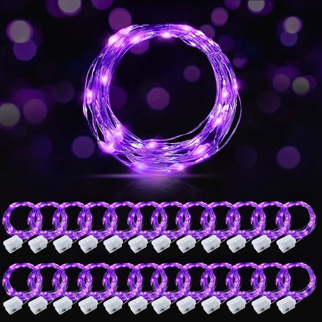 Cadena de luces AIKEI de 7 pies, 20 LED, impermeables, color morado, paquete de 24