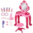 thumbnail image 2 of Qaba Kids Vanity Set with Mirror and Stool, Girls Makeup Table with Light and Sound, 15 Accessories, Pretend Play Set with Hair Dryer, Pink, 2 of 9