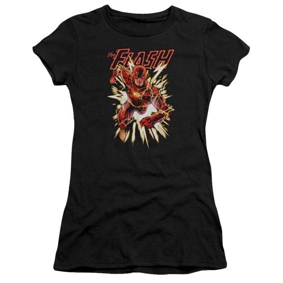 JLA Justice League Flash Glow S/S Junior Women's T-Shirt Sheer Black