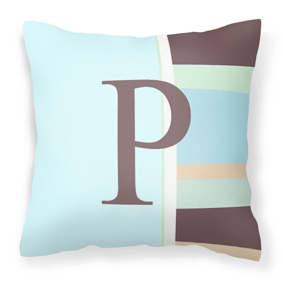 Carolines Treasures CJ1003-PPW1414 Letter P Initial Monogram - Blue Stripes Decorative   Canvas Fabric Pillow 14Hx14W