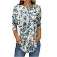thumbnail image 2 of Floral Print Shirts Tops for Womens Henley Neck Tee Button Down Tunic Blouses 3/4 Sleeve Tunic Blouses Relaxed Fit Sweatshirt Spring Clothes 2025 Pullover Fall Winter Outfits, 2 of 5