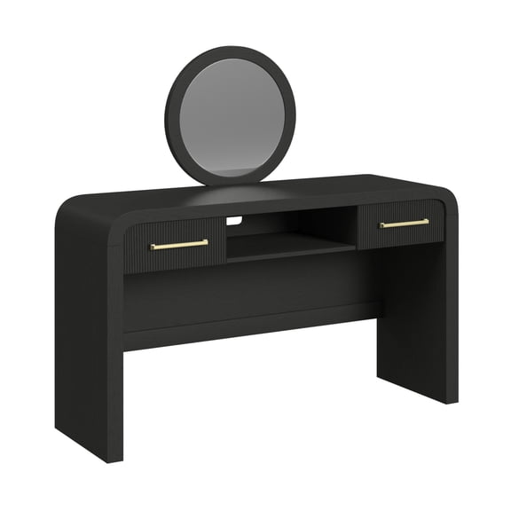 Picket House Furnishings Woodridge Dressing Table and Mirror in Black with Grain