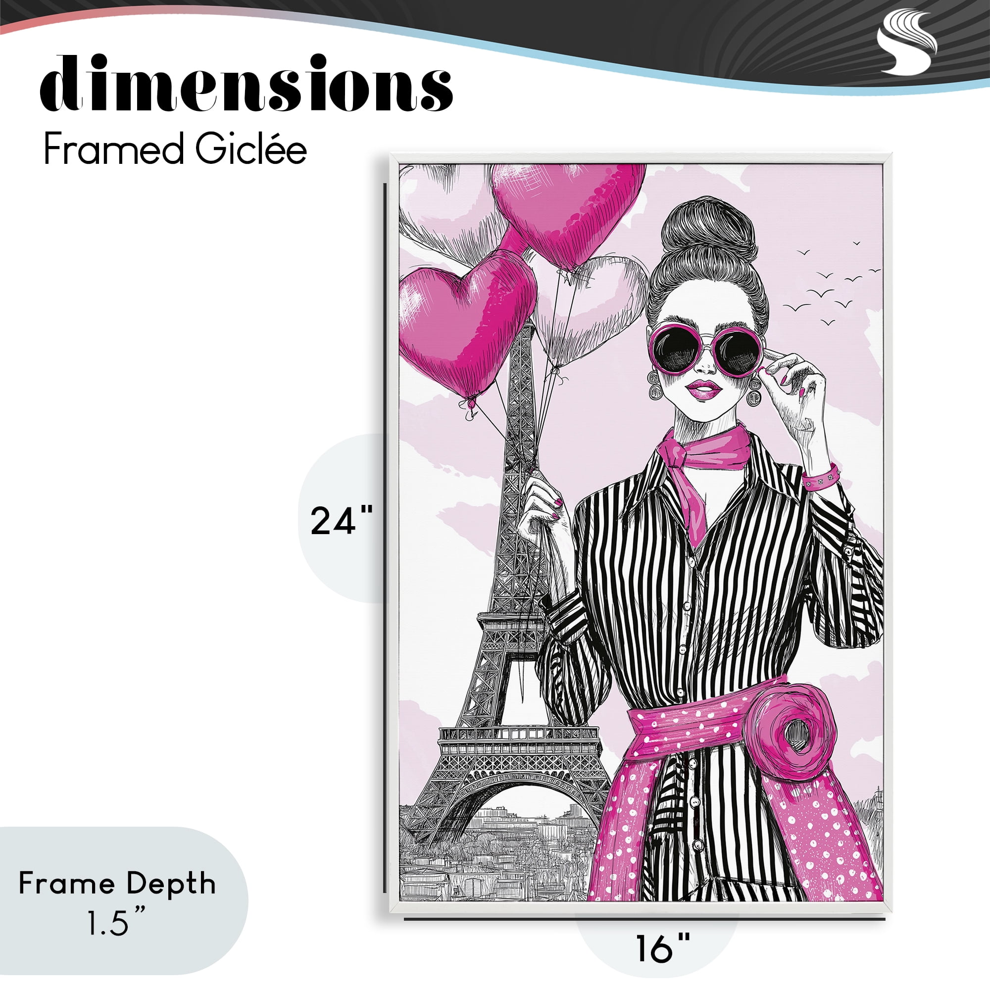 Stupell Industries Parisian Chic Woman with Balloons White Framed Giclee Art, design by Jess Stempel