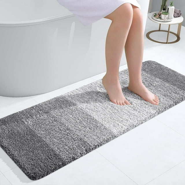 Luxury Bathroom Rug Mat, Extra Soft and Absorbent Bath Rugs, Non-Slip Plush Shaggy Bath Carpet Runner, Machine Wash Dry, Bath Mats for Bathroom Floor, Tub and Shower, 47x17, Grey