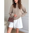 thumbnail image 4 of Women'S Knit Warm Sweaters Crew-Neck Warm Pullovers Long-Sleeve Solid Casual Base Layer Tops Camel Color S, 4 of 6