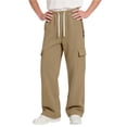 thumbnail image 3 of BXJX Boys Cargo Sweatpants Size 10-12 T, Straight-Leg Relaxed Fit Casual Elastic Waist Kids Athletic Pants with Drawstring Khaki, 3 of 8