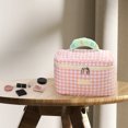 thumbnail image 6 of 1Pc Cotton Makeup Bag Large Travel Cosmetic Bag Aesthetic Cute Plaid Pattern Makeup Bag for Women Pink, 6 of 7