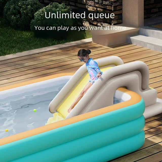 Inflatable Slide Can Be Used with Swimming Pool Anti-Rollover Children's Inflatable Toy Indoor and Outdoor Amusement Park,Yellow Slide, Foot Pump