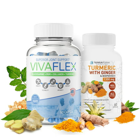 Terraform Nutrition Joint Support Combo Pack – Vivaflex Plus Turmeric Curcumin with Ginger – Best Supplements for Knee Pain, General Pain Relief – 1 Month (Best Supplements For Lower Back Pain)