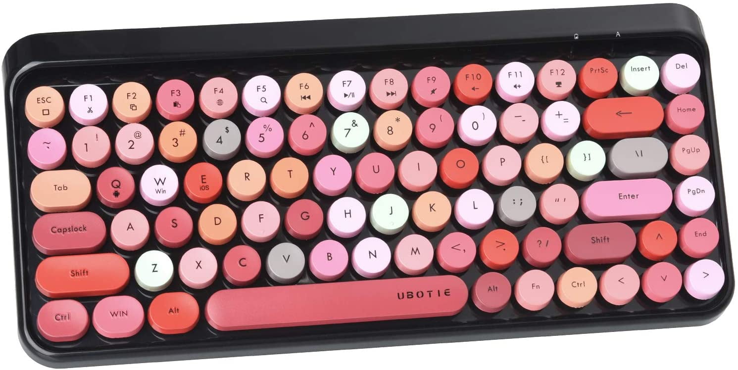 UBOTIE Portable Bluetooth Colorful Computer Keyboards, Wireless Mini  Compact Retro Typewriter Flexible 84Keys Design Keyboard (Black-Colorful)