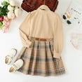 thumbnail image 2 of 8Y Big Girls Clothes Big Girls Outfits 9 Years Girls Long Sleeve Solid Color Top Plaid Skirt 2PCS Girls Fall Winter Clothing Set Khaki, 2 of 7