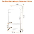 thumbnail image 2 of Double Rod Clothes Garment Rack, Moclever Metal Clothing Hanging Rolling Rack 61.8x31.5x20.1in, 2 of 11