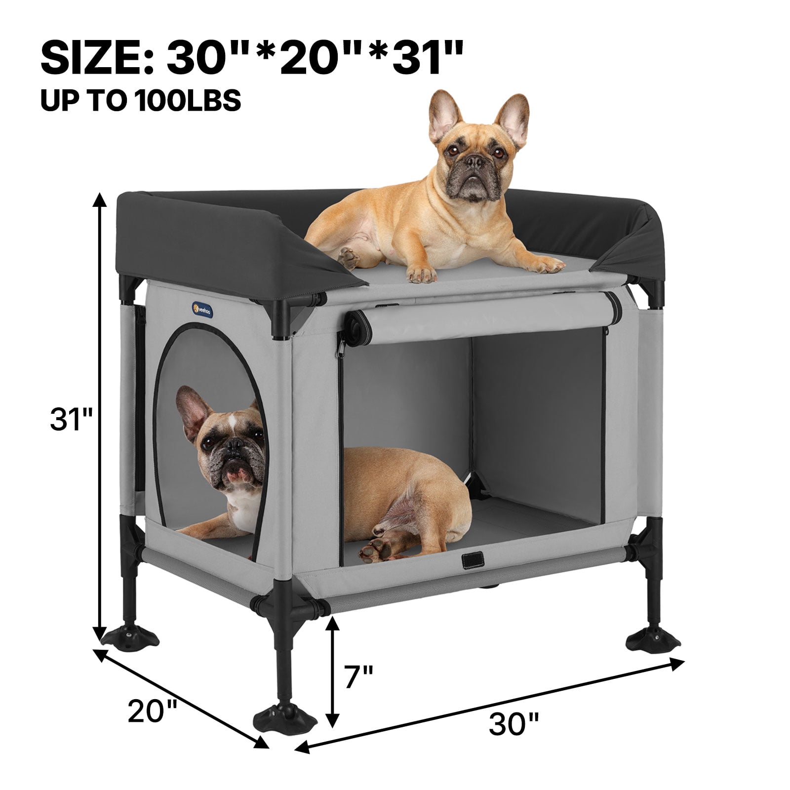 Veehoo Dog Bunk Bed, Attachment to Human Bed, Bedside Dog Cot for Cat & Dog, Pet Window Perch, Grey