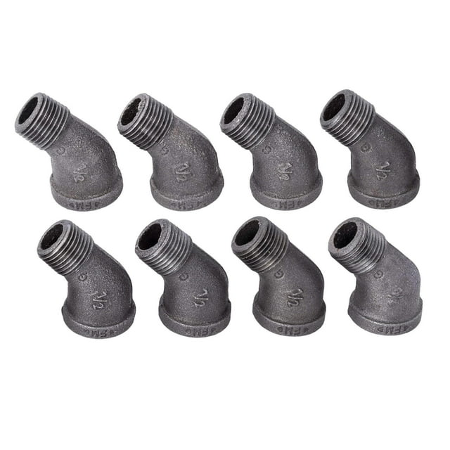 1/2' Street Elbow 45 Degree Fitting, Black Malleable Iron Fittings Fit 1/2 Inch Pipes