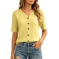 thumbnail image 3 of dazeni Women's Short Sleeve Sweater Lightweight Knit Button Down Cardigan Jackets Summer Casual Open Front Cardigans Clothes Yellow, 3 of 5