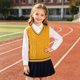 thumbnail image 5 of Odeerbi Chaqueta de Cuello En V de Punto de Cable de Los Niños Color Sólido Sin Mangas Uniforme de La Escuela, 5 of 9