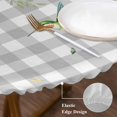 thumbnail image 3 of Watercolor Floral Round Tablecloth, Fitted Table Cover with Elastic for 36"-44" Round Tables, Spring Flowers Birds Plants Gray Plaid Table Cloth Outdoor Indoor Dinning Party Waterproof Tablecloths, 3 of 7