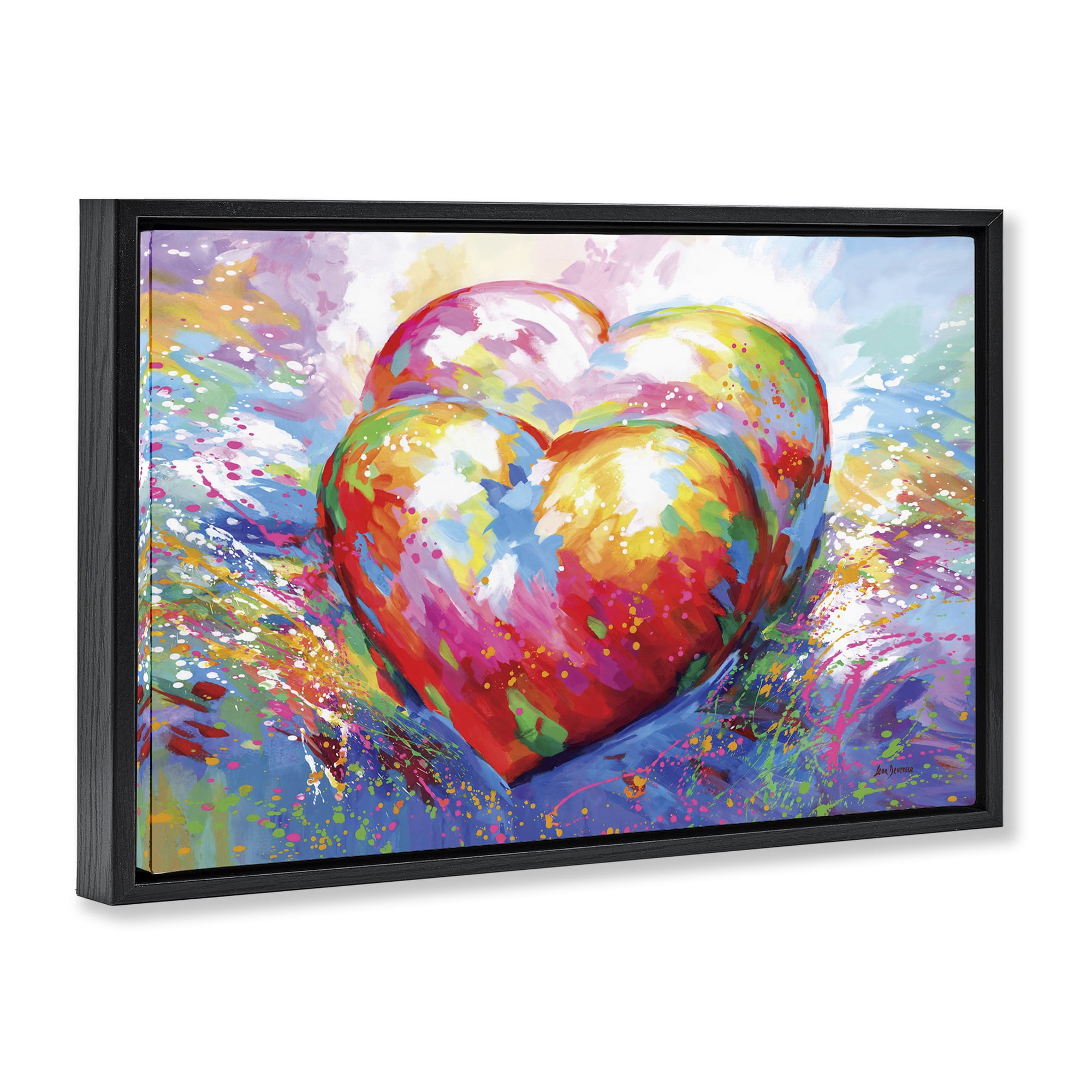 Stupell Industries Forever In My Heart Abstraction Abstract Painting Black Floater Framed Canvas Art Print Wall Art, 31 x 21