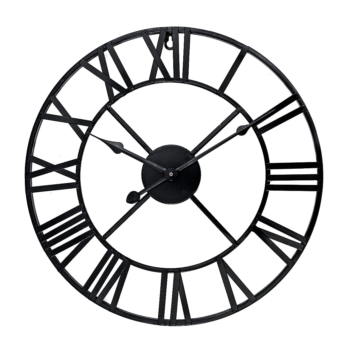 60cm Vintage Black 'Iron' Round Clock Large Metal Skeleton Wall Clock 