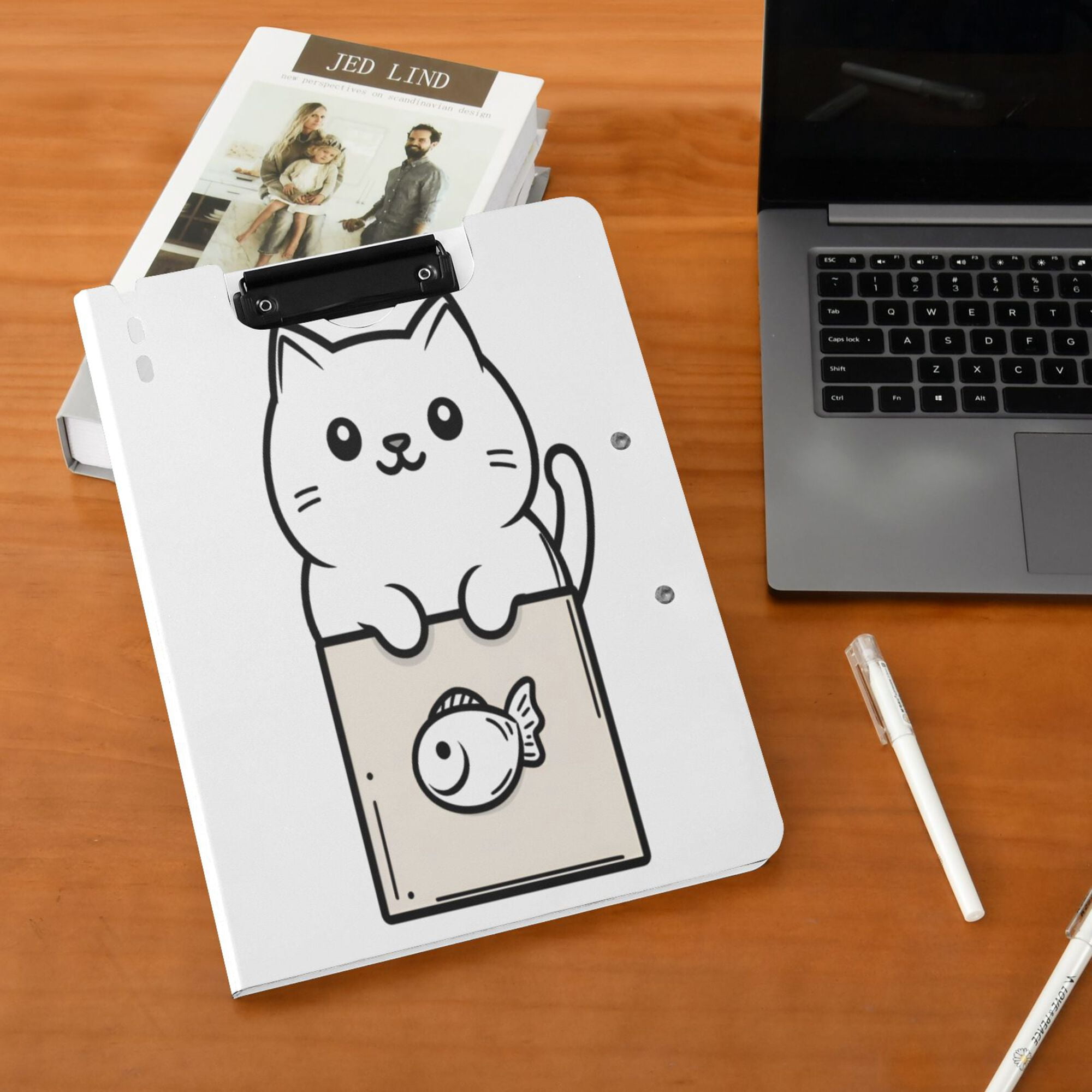 FORMRS A4 Clipboard Folder with Pen Holder Horizontal Foldable School Office Binder, Beige Chubby Cat