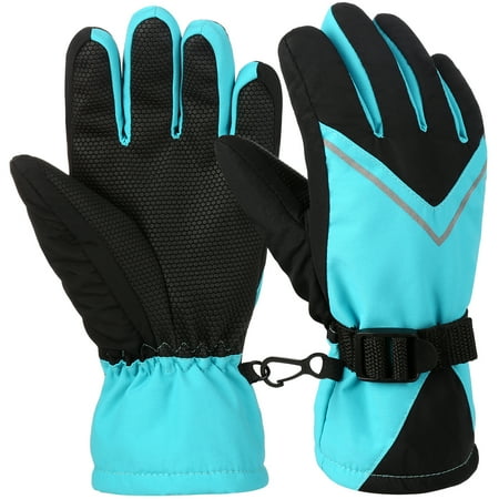 Dc Snowboarding Gloves Kids Ski Gloves, Vbiger Waterproof Snow Snowboard Gloves Child Warm Winter Gloves Windproof Sports Gloves for Boys Girls, Lake Green, Aged 8-10 ()