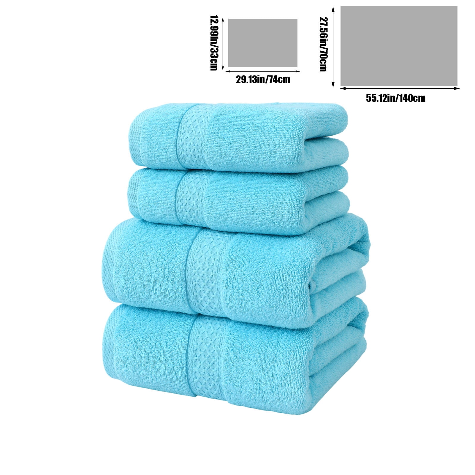 Beautynvta Cotton Plain 4 Piece Towels Set, Cotton Soft Absorbent Towels for Bathroom, 2 Bath Towels 2 Hand Towels, Blue