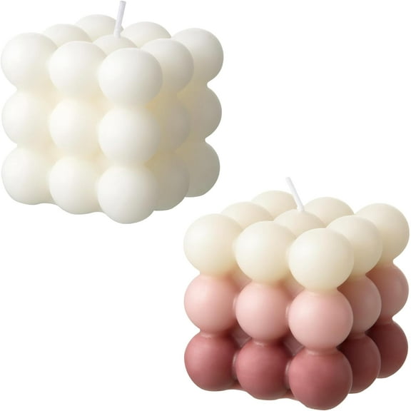 Bubble Candle - Cube Soy Wax Candles, Home Decor Candle, Scented Candle Set 2 Pieces, Home Use and Gifting (White Tri-Color Coffee)