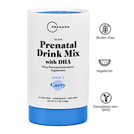 PREMAMA Prenatal Vitamin + DHA Drink Mix - Comprehensive Multivitamin Supplement To Support Prenatal Health While Soothing Morning Sickness (28 Packets Natural Citrus Flavor) 1 (Best Prenatal Vitamins For Morning Sickness)