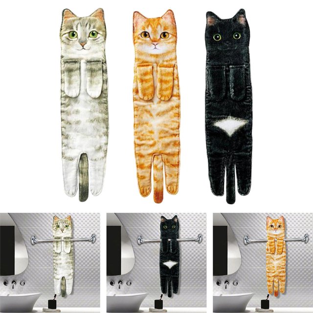 3Pcs Multipurpose Cat Funny Hand Towels Drying Hands Absorbent Towel Style F Macarena Paños