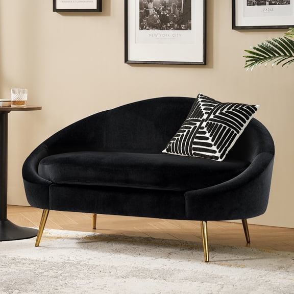 52.5" Modern Velvet Loveseat Sofa 2 Seater Couch with Curved Backrest Metal Legs Living Room Black